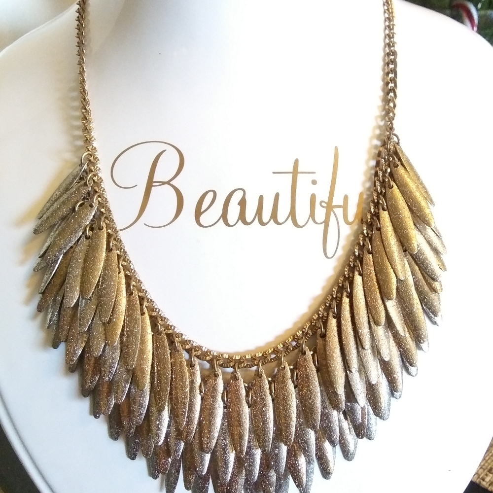 See photos: 19 inch Estate Vintage Shimmering Gold & Silver Layered Necklace